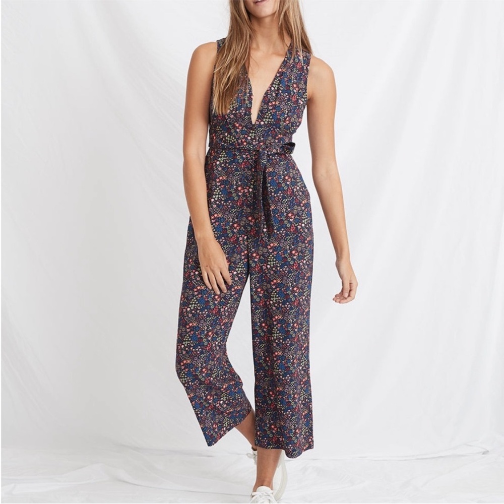 Marine Layer Floral Jumpsuit - Navy and Red